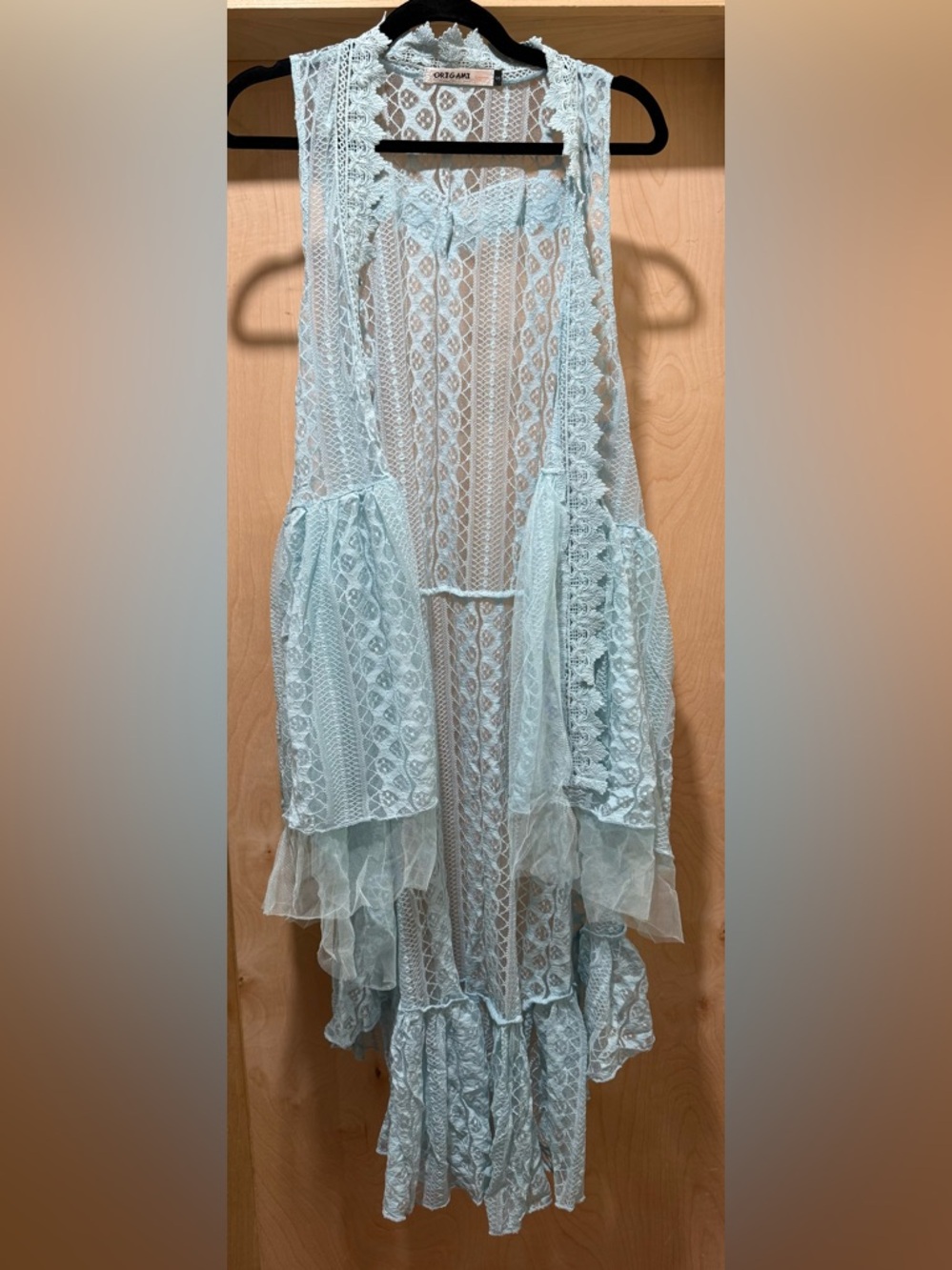 Origami ❤️ Delicate Light Blue Lace Kimono Cover-Up Size Small NEW
